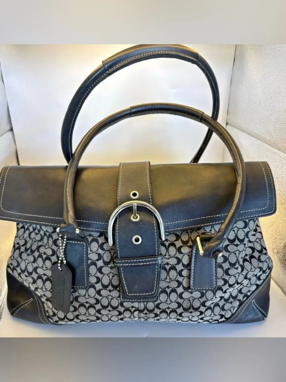 Coach Black and Gray Signature Canvas Satchel